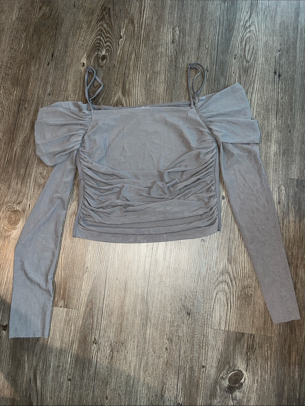 WEST OF MELROSE Ruched Off-Shoulder Crop Top with Long Sleeves